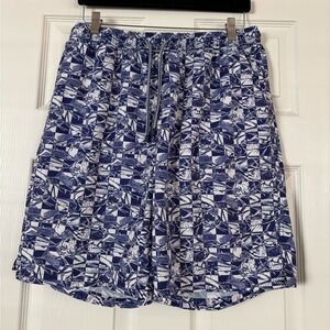 Peter‎ Millar | Check Bait Navy Blue/White Fish Pattern Swim Trunks Sz L